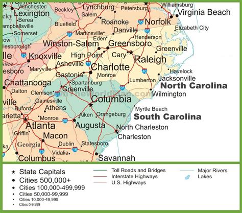 You can scroll down to find bigger cities. Towns in North Carolina are blue on the map and those in South Carolina are orange. Maysville, SC is the closest town to North Carolina at about 1,240 feet from the state line. Want to know which town in North Carolina is closest to South Carolina? It's Begonia (about 187 feet from the border). 